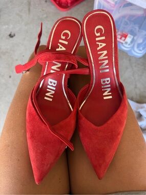 Gianni Bini Red Pointed Suede Slingback Pumps